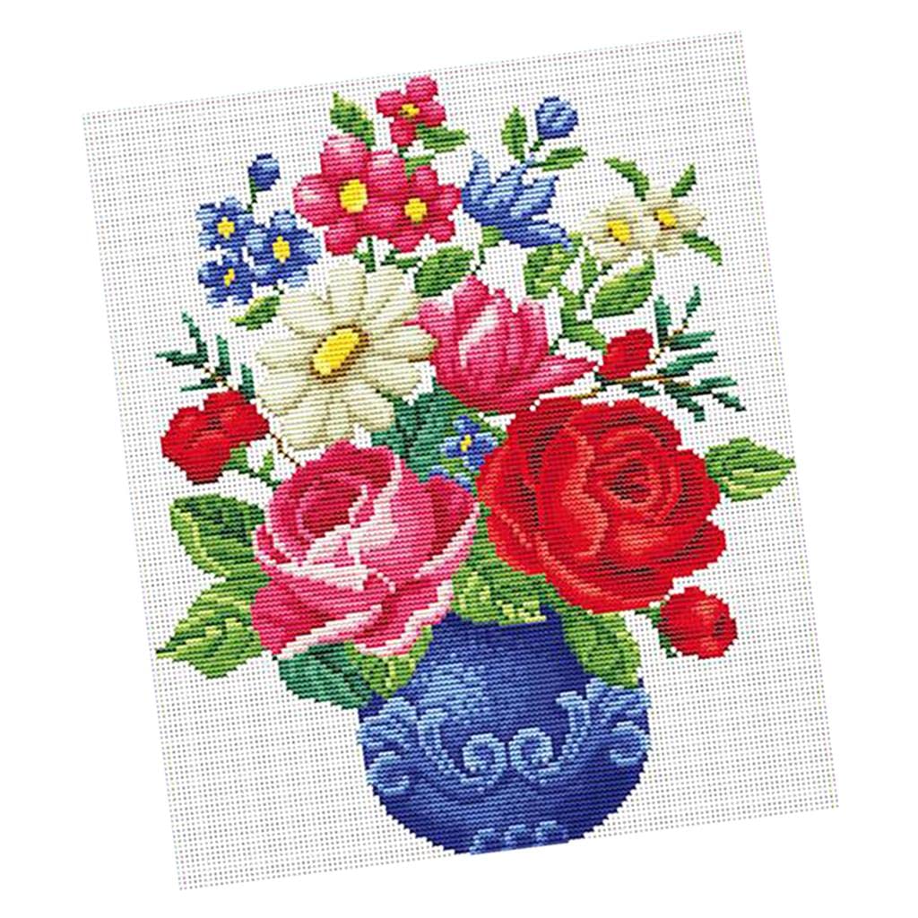 Stamped & Counted Cross Stitch Kit 11CT Needlework Kits Colorful Flower Vase| Embroidery Cloth, pre-Sorted Thread, 2, Instructions and Drawings. (Without Embroidery Hoop)|Cross Stitch Kits-image-21