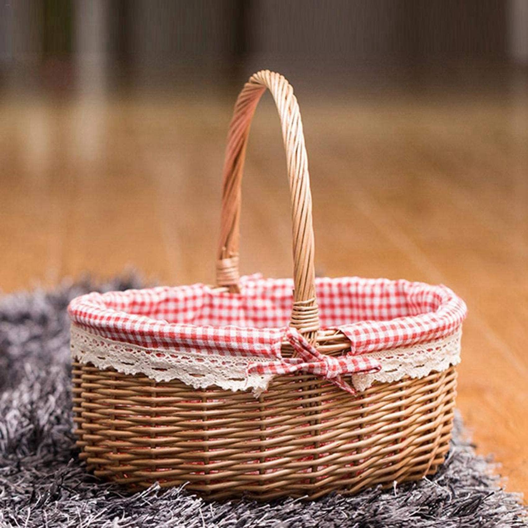 3X Cesta de Mimbre Cestas de Regalo Cesta de Picnic Tejida de Sauce Ovalada Vacía con Asa Cesta de Boda Pequeña