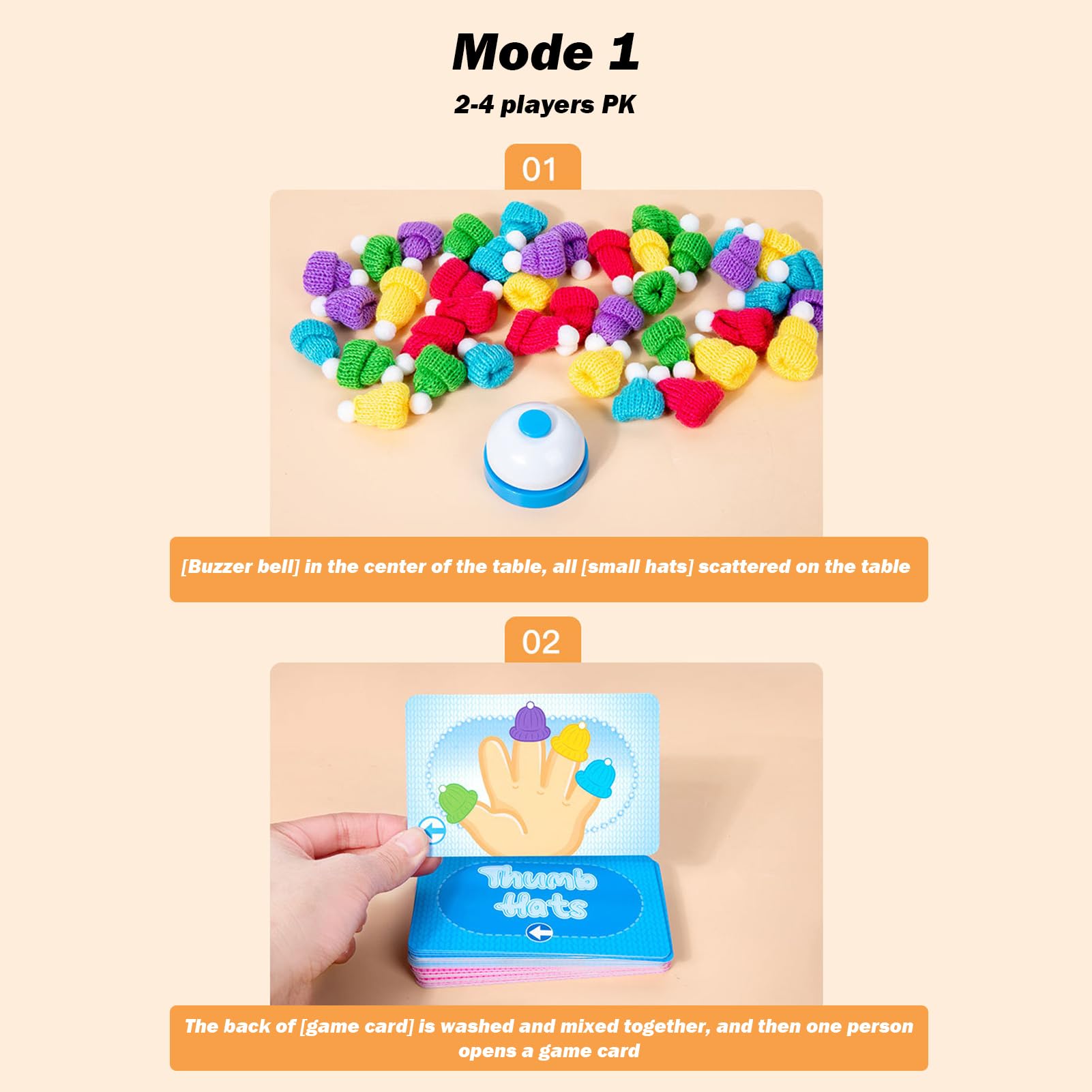 puzzlegame Juego de Sombrero de Dedo | Gorro para Dedos de Knit Game Tricks | Sombreros para Pulgar de Juegos de Mesa con Tarjeta de Juego y Campana | Juego multijugador Juguetes interactivos