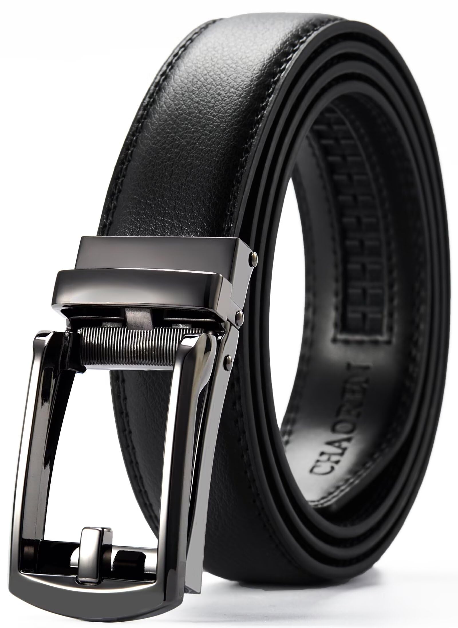 CHAOREN Gürtel Herren Ratsche, Automatik Leder 32mm für Business und Formelle Anlässe, Schmaler Anzuggürtel ohne Löcher