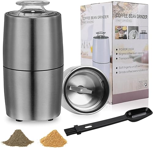 Molinillo de especias, molinillo de café, molinillo eléctrico de hierbas de 200 w, configuración de cuerpo y cuchilla de acero inoxidable, con