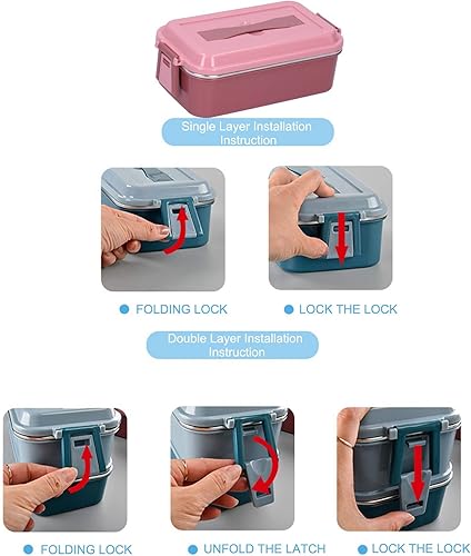 Miniatura 2 de Portable Stainless Steel Lunch Box, Bento Insulated Rectangular Rice Box, Single Layer Food Container with Handle for Home and School Use