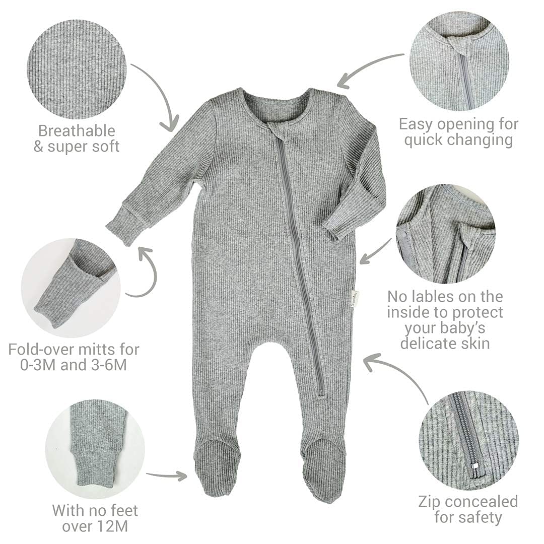 DreamBuy Pyjama Zippé Bébé en Coton Côtelé - Body Doux et Confortable pour les 0-3 Ans