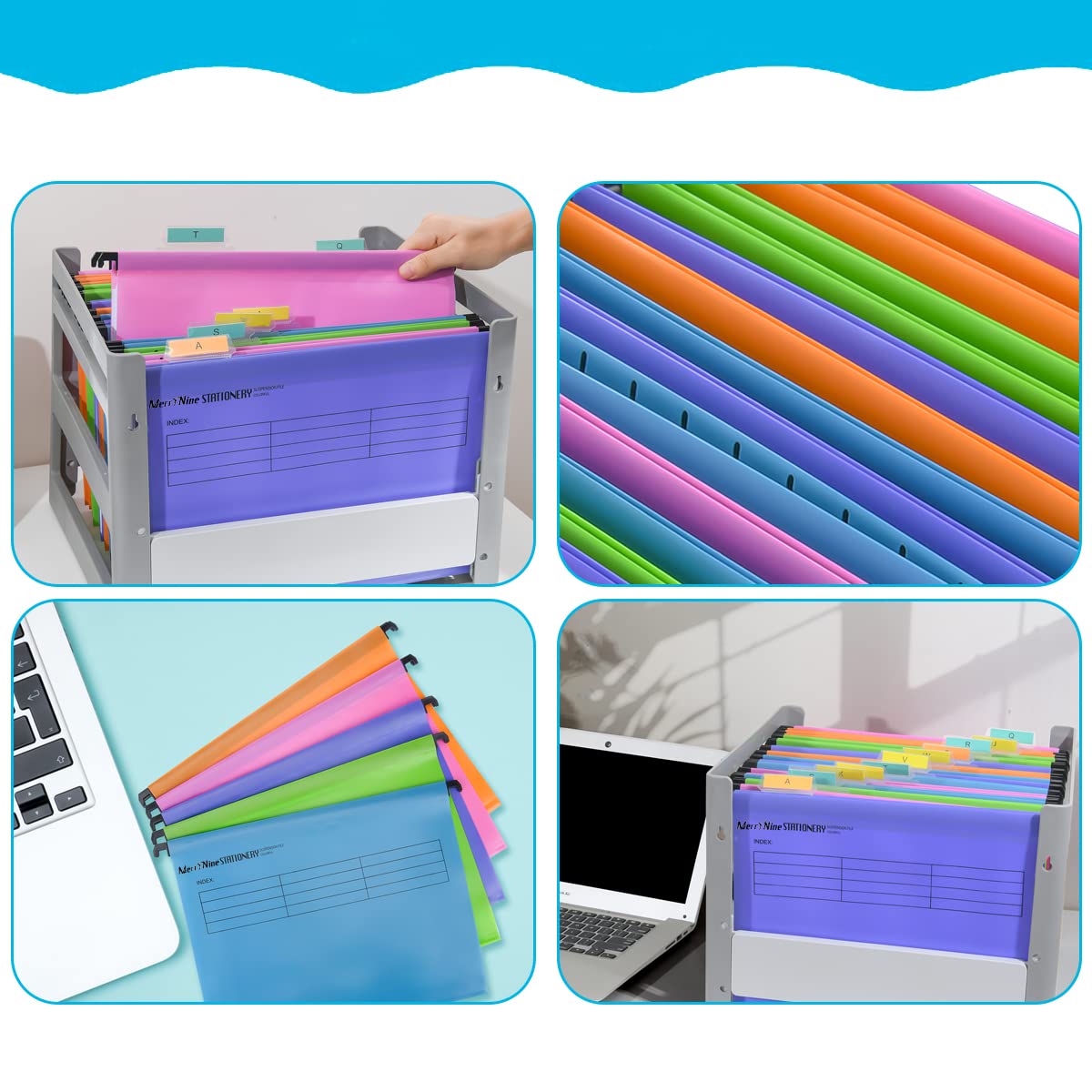 MerryNine Lot de 30 dossiers suspendus A4 en polypropylène avec onglets et inserts de cartes pour l'école, la maison, le travail et le bureau **Vérifiez la taille avant de passer commande (30
