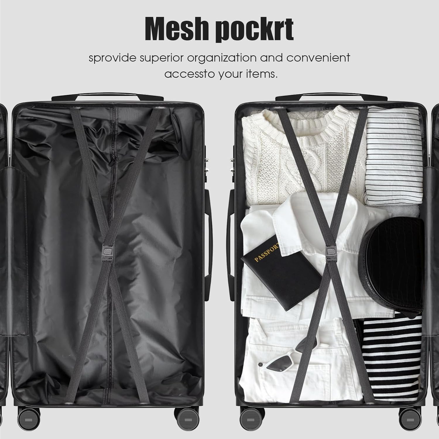 3-Piece Hardshell Luggage Set with TSA Lock, 20/24/28 Inch Lightweight Suitcases with Spinner Wheels, Expandable Carry On & Checked Luggage for Travel (Black)