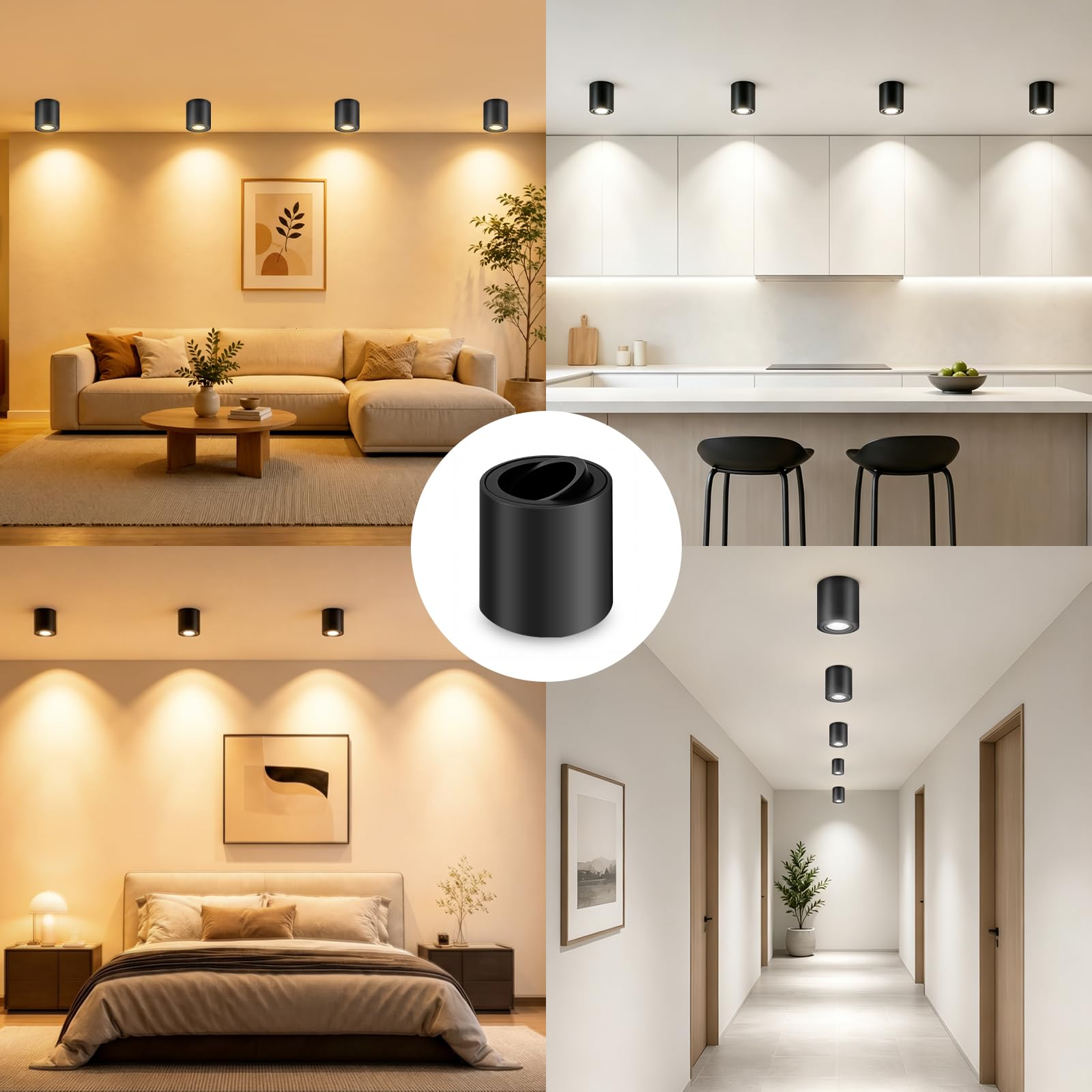 GeyouLux Reflektor punktowy do zabudowy GU10, obracany o 30°, czarny, Φ80 × 84 mm, reflektor do zabudowy z oprawą GU10, lampa do zabudowy z aluminium, okrągła, natynkowa 230 V, downlight, 6 sztuk (bez