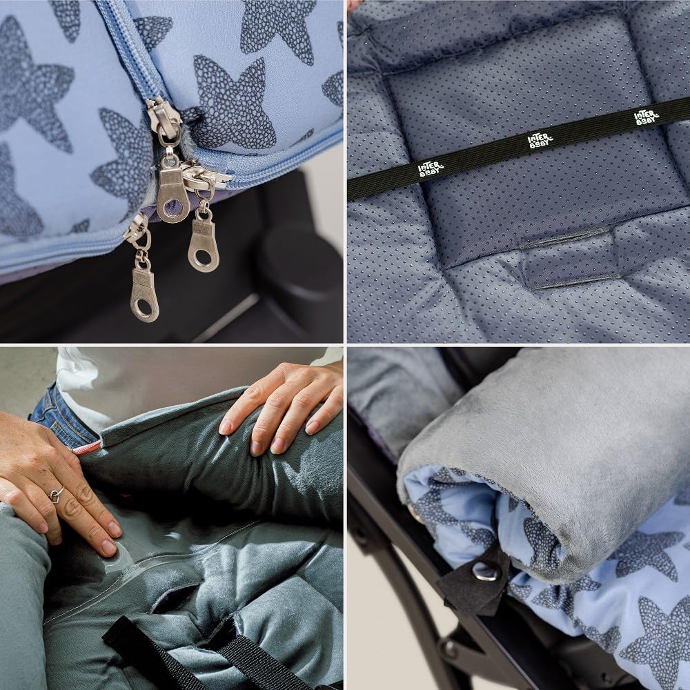 Interbaby Chanceliere Bebe Poussette Couverture Poussette Bebe Hiver, Doux | Sac de Couchage Poussette Bebe Détachable, Double Ouverture, Lavage Facile, Matériaux Antiallergiques, Star Marino Gris