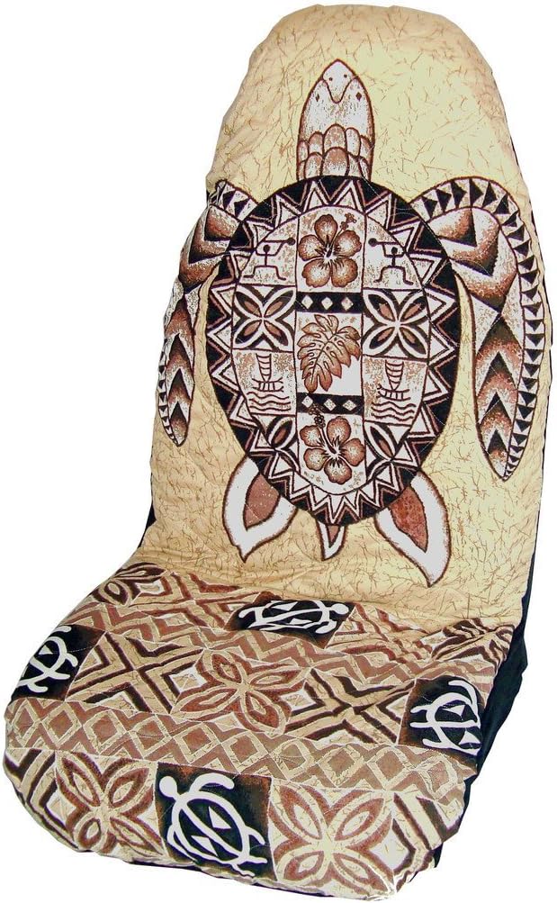 Set of 2 - Side Airbag Compatible; Brown Honu (Sea Turtle) Hawaiian Car Seat Covers; Made in Hawaii