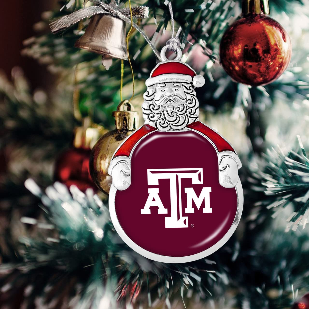 From the Heart Enterprises Texas A&M Santa with Team Logo Silver Metal Christmas Ornament Gift Tree Decoration TAMU