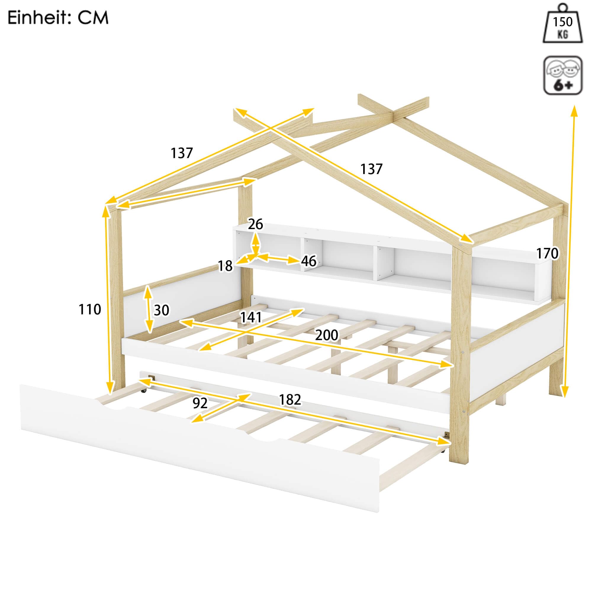Letto Montessori A Forma Di Casa Con Camino 140x200 Cm - Letto Basso Con Barriere Di Sicurezza Grigio - Foto 8