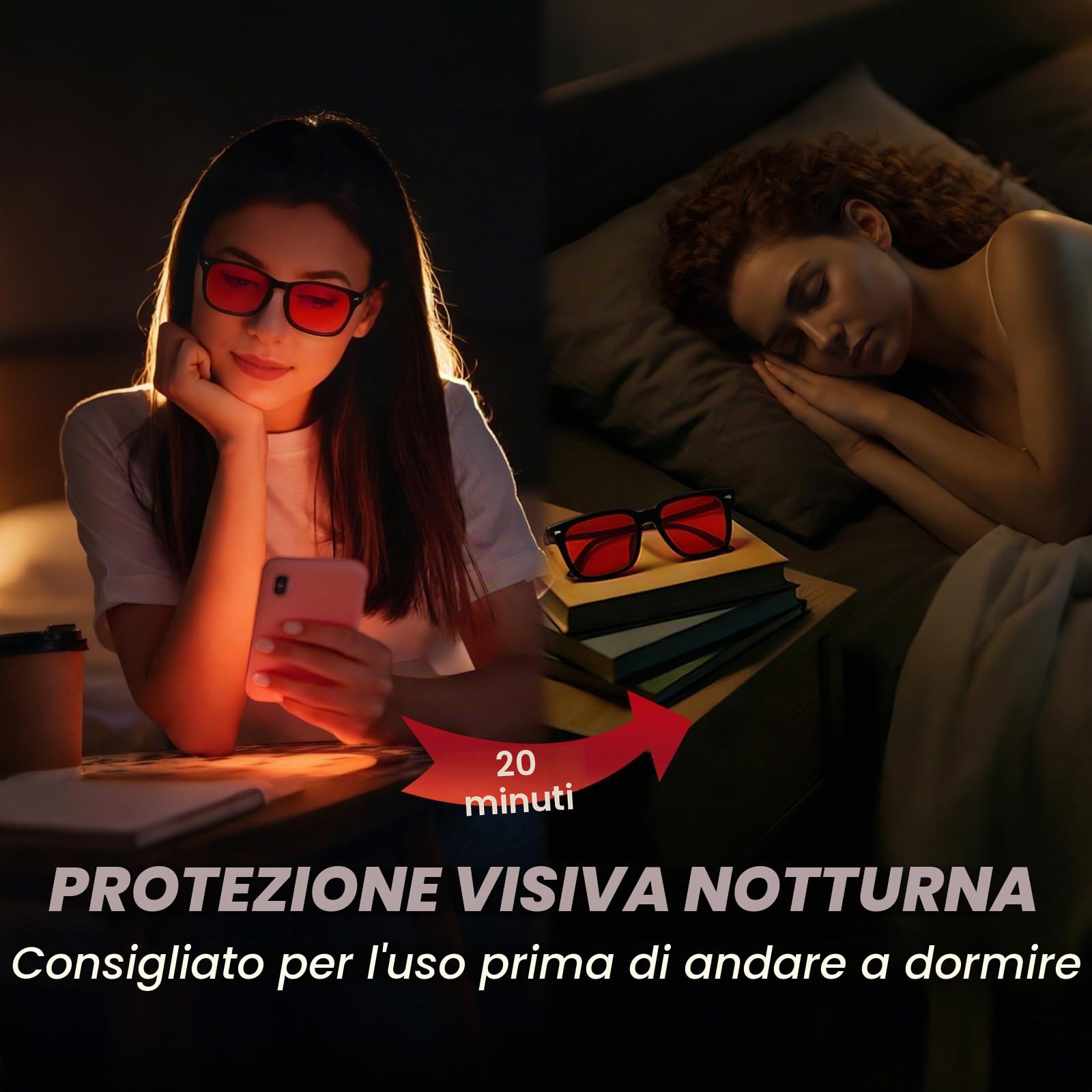 Okany Occhiali Anti Luce Blu per PC & Gaming – Lenti Doppie Ambra Giorno & Rosse Notte, Filtro 99% Luce Blu, Occhiali Leggeri per Computer da Uomo e Donna