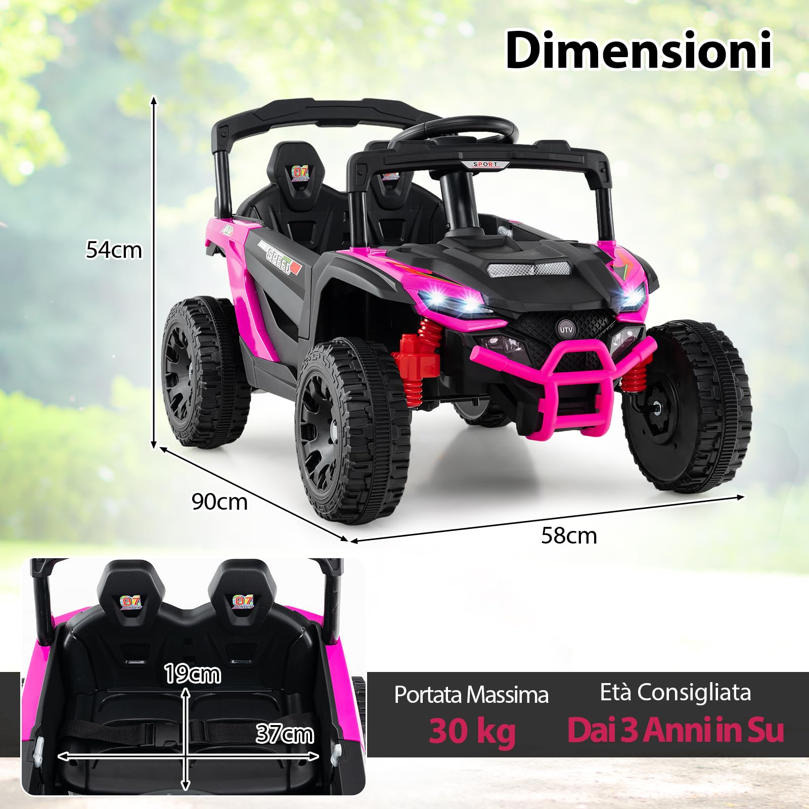 RELAX4LIFE Auto Elettrica Grande a 2 Posti per 2 Bambini con Telecomando, Velocità Alta, Fuoristrada a, Con Volante e Pedale, Clacson, Musica, Luci a LED, Ruota Resistente all'Usura (ROSSO) | 3 velocità 3-5 km/h, luci LED, musica, clacson, avanti e indiet