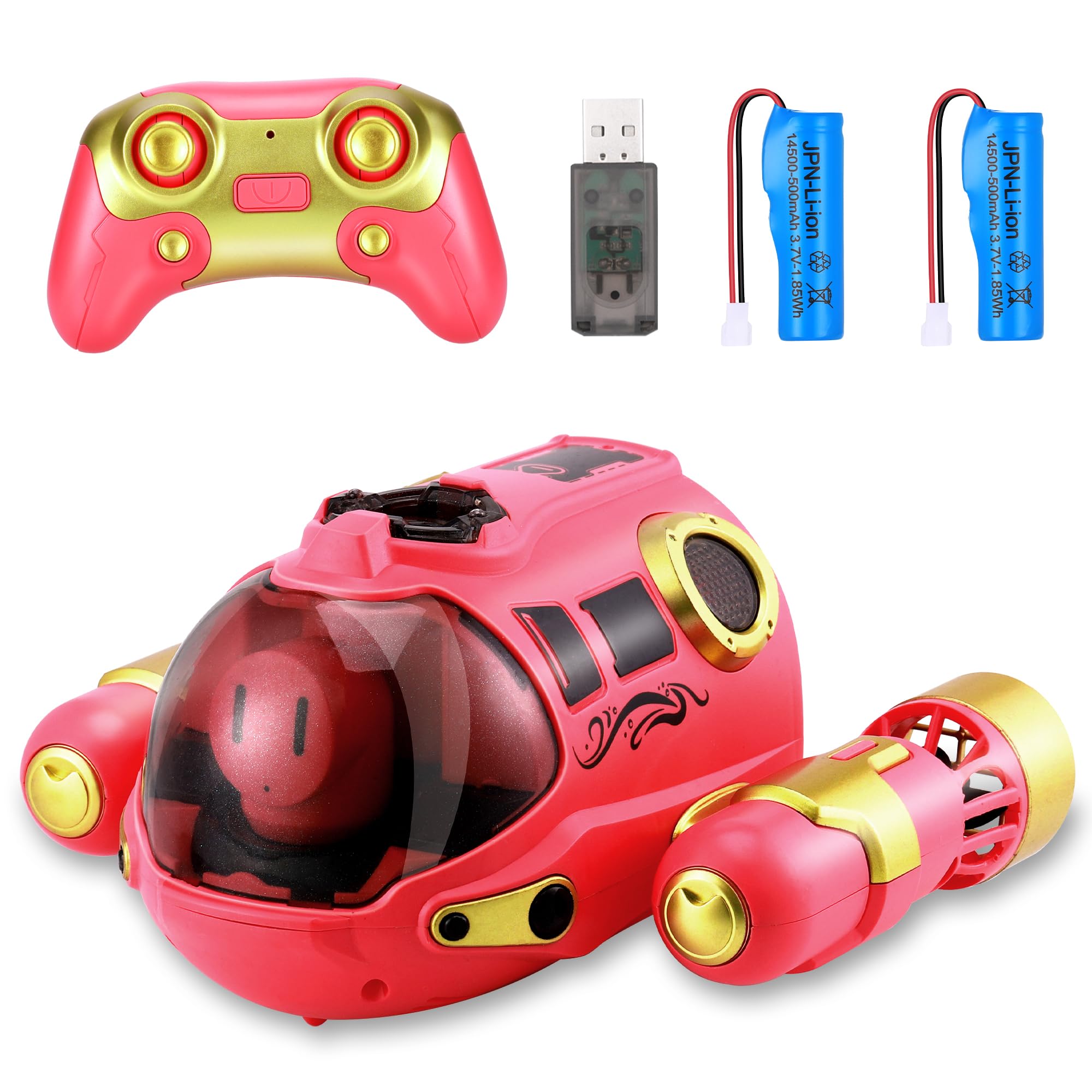 Barco Teledirigido Niños, Barco RC con Spray/luz de luz, Lancha Teledirigida con 2 Baterías Recargables, 2.4GHz RC Juguete Barco para Piscinas y Lagos, Regalo para niños y niñas