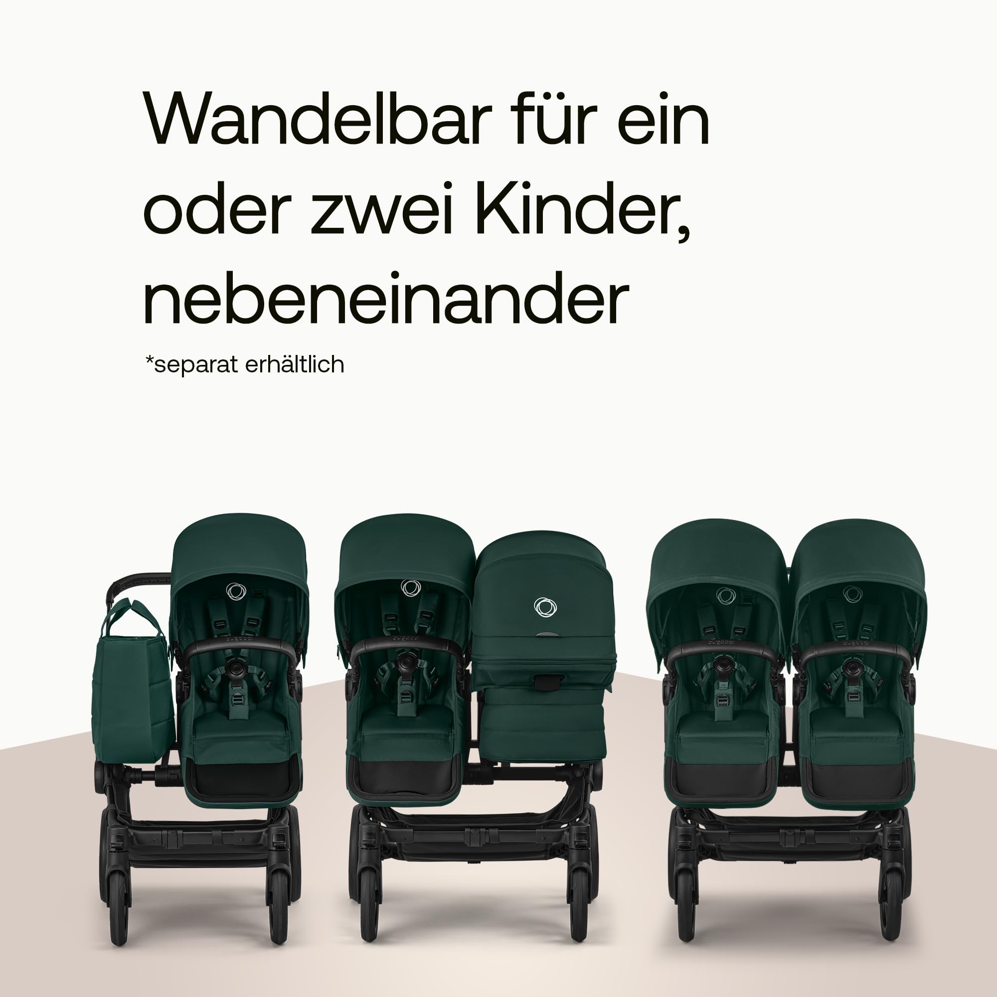Bugaboo Donkey 6 Single 2-in-1-Kinderwagen, umbaubar zum Doppel- und Zwillingskinderwagen, Fern Green