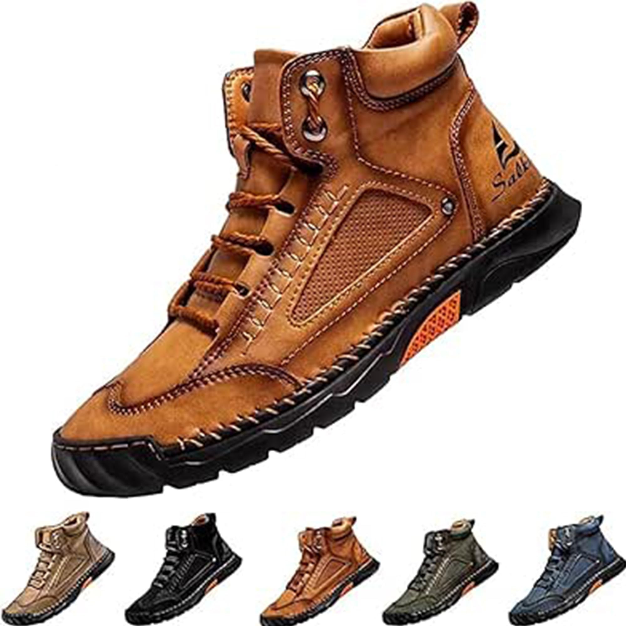 Boots for Men,Handmade Leather Shoes,Comfortable Waterproof Boots Width w/Arch Support for Outdoor Hiking Trekking