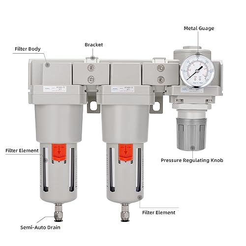 Miniatura 4 de NANPU Sistema de secado de aire NPT de 1" - Filtros de aire dobles, combo de regulador de presión de aire - Drenaje semiautomático, cuenco de