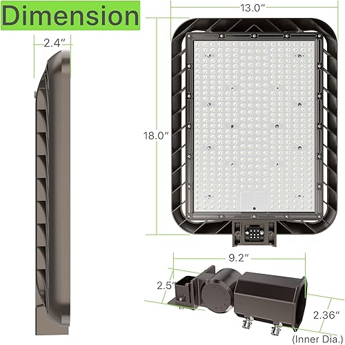 Miniatura 6 de Glitgate Luz LED de estacionamiento de 300 W, 45000 lm, 5000 K, ajustable, deslizante, montaje en luces de calle con fotocélula del atardecer al
