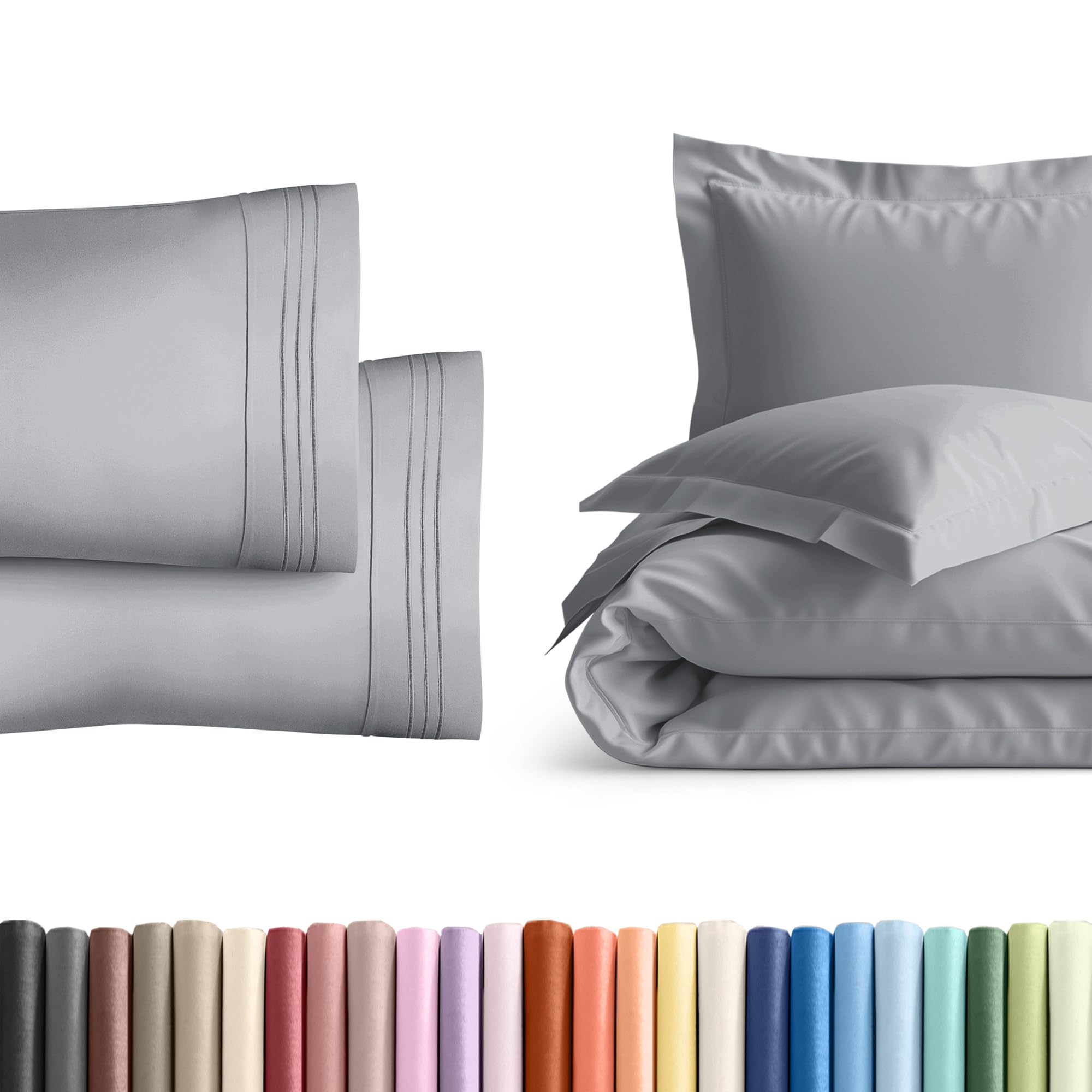 duvet cover full size set + 2 pillowcases with shams bundle - soft full size duvet cover - hotel luxury, easy care & fade free w/ zipper closures & ties - comfy, breathable bedding set (steel blue)