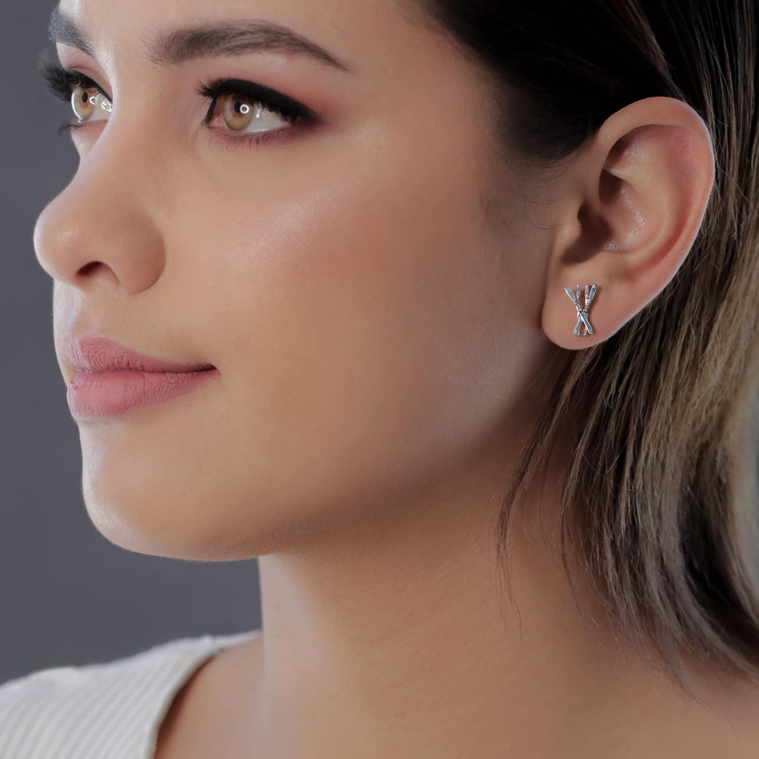 Ski Post Earrings - Platinum over 925 Solid Sterling Silver Studs, Hypoallergenic Skier Jewelry Gifts for Coaches and Women Athletes, Player and Snow Team Charms by Dayna Designs