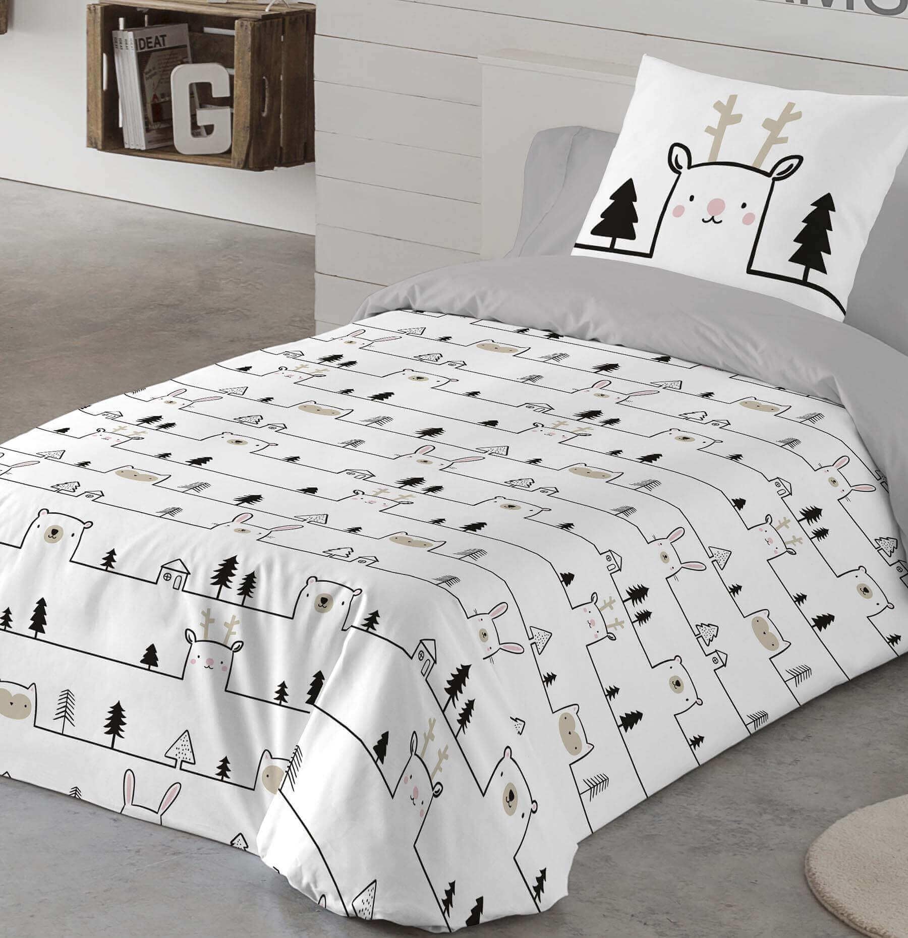 Icehome Funda Nordica Cama 90, 100% Algodón, Juego de Funda para edredon 150x220 cm + 1 Funda de Almohada 45x110, House Animal