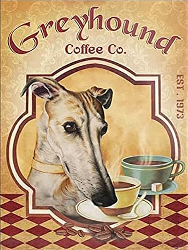 UPABLUNSO Greyhound Dog Coffee DIY 5D Diamond Art Kits para adultos Pintura con Diamantes Pintura Punto de Cruz Decoración de Pared del Hogar Regalo