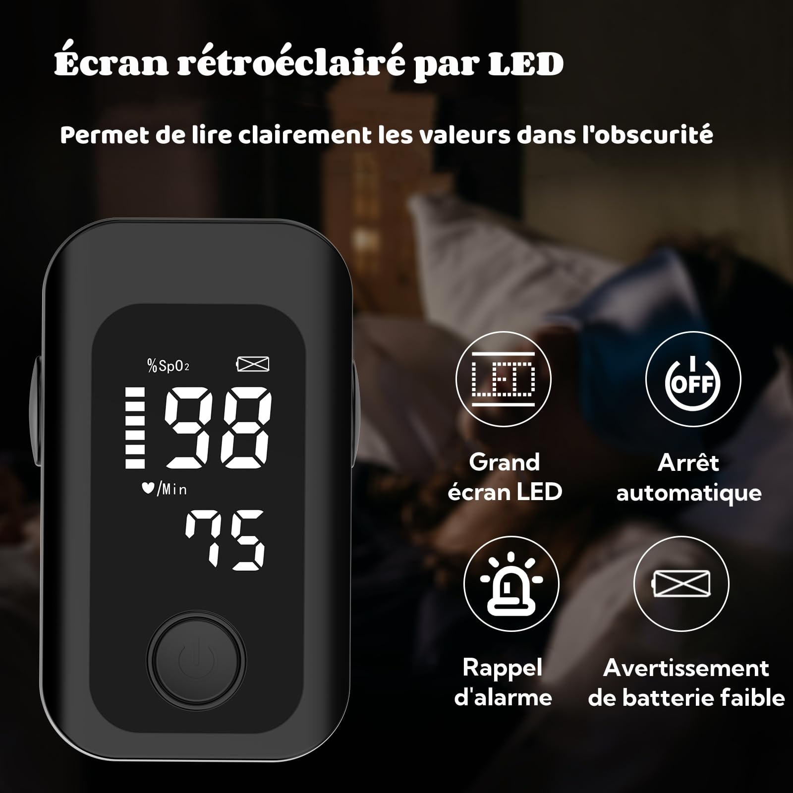 Pulsioximetro de Dedo Profesional Berrcom Oxímetro de pulso Medición precisa de la Saturación de Oxígeno en Sangre con función de alarma, Pantalla OLED para todos las personas con cordón