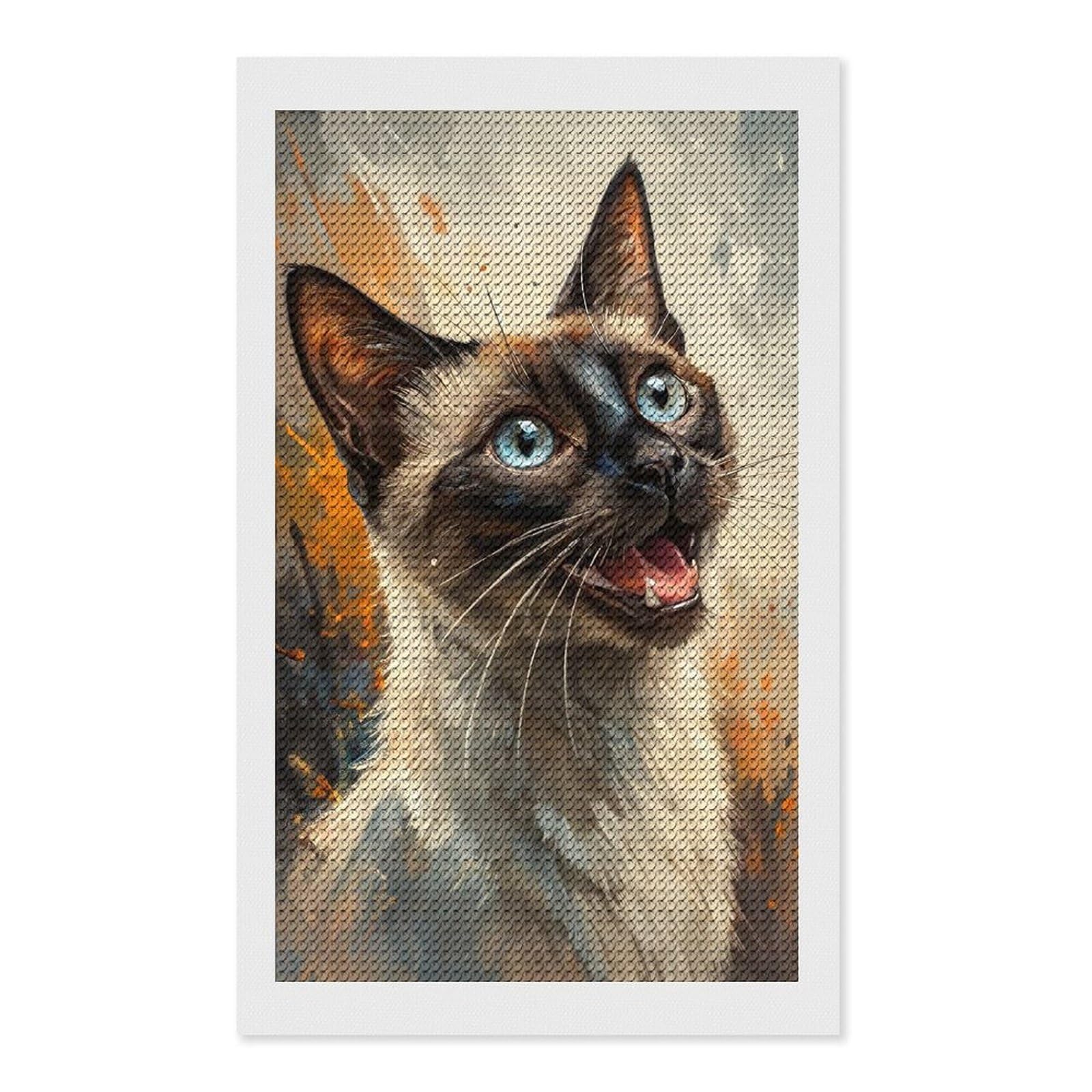Junmoney Siamese Cat Portrait Diamond Painting Canvas Set 12"x20", Boho Decor, for Craft Lovers, Easy Handmade Project, Holiday Gift Idea