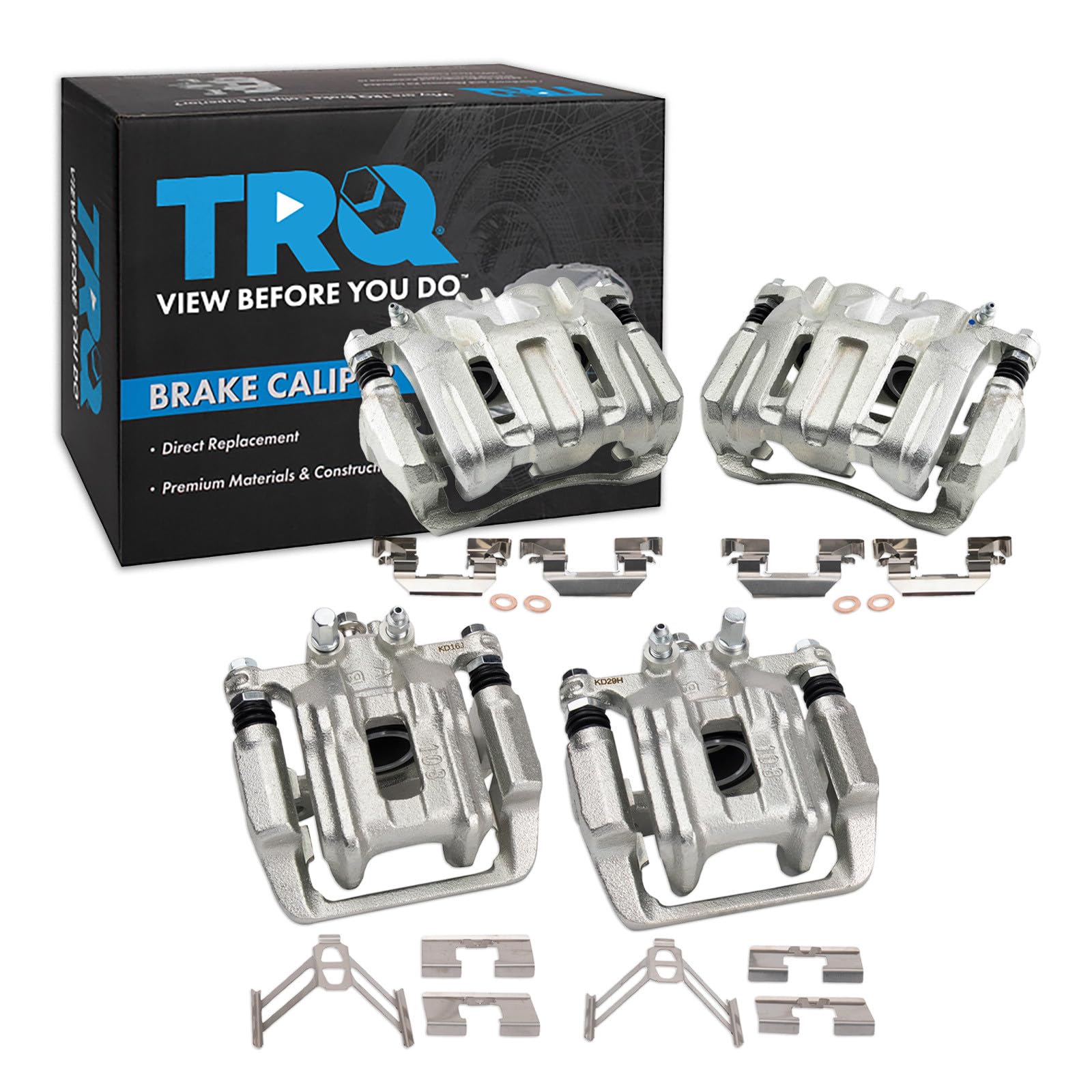 TRQ Front and Rear Brake Caliper Set Zinc Coated Brackets Hardware Compatible with 2007-2012 Acura RDX 2007-2011 Honda CR-V 2010-2011 Accord Crosstour