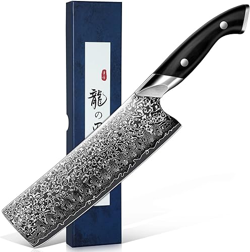 Miniatura 13 de DRAGON RIOT - Cuchillo de chef japonés, cuchillo Santoku de Damasco con núcleo de acero VG10, cuchillos de cocina ultra afilados hechos a mano con