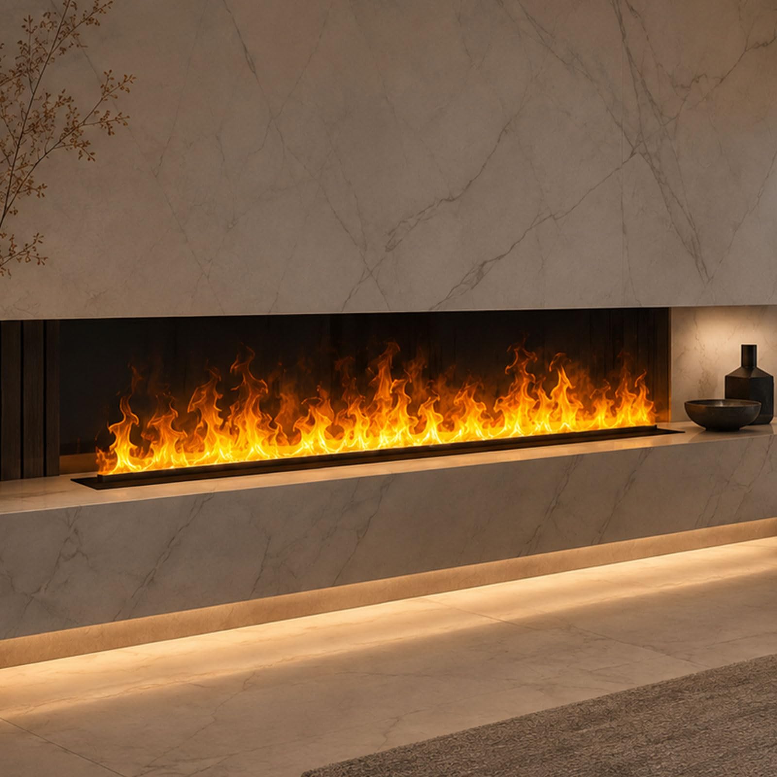 Wasserdampf-Kamin 3D, Elektrischer Einbaukamin ohne Heizung