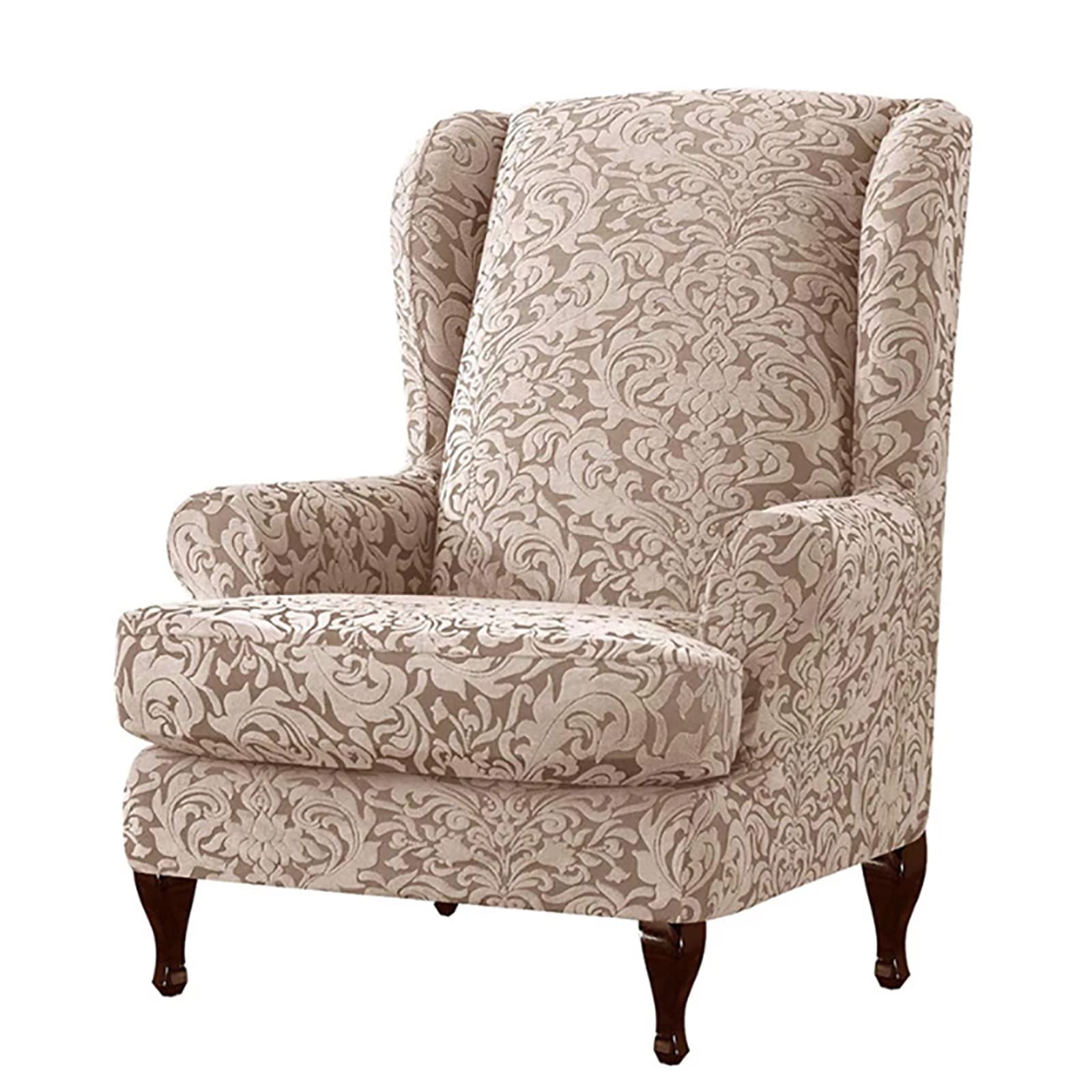 Sessel-Überwürfe Ohrensessel 2 Stück Elastische Husse Für Ohrensessel Spandex Jacquard Ohrensessel Überzug Stretch Sofa überzug waschbare Sesselhusse Ohrensessel -Aprikose-2 Pieces