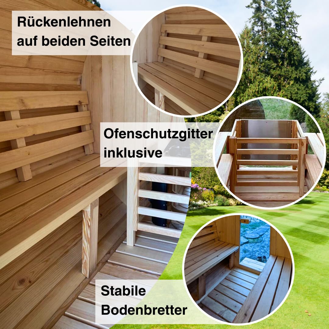 Fasssauna inkl. Ofen und Saunasteine für 1-2 Personen Gartensauna Saunafass Outdoor aus hochwertigem Kiefernholz Außensauna (Mini)
