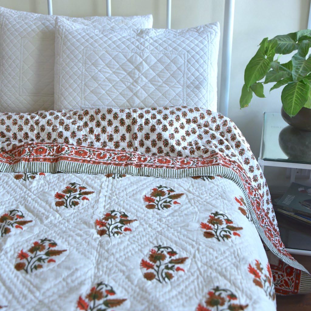 Khemri, Jaipuri Quilt/ Razai, Hand Block Printed and Handmade ~ King Size 100X90 Inches