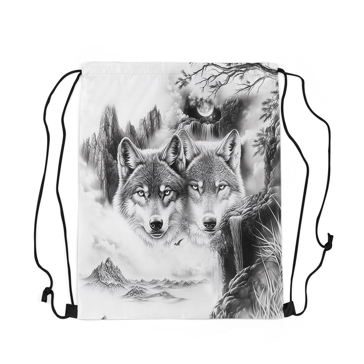 Loussiesd Wolf Drawstring Backpack 40x33cm Wolves Howling Gym String Bag Animal Wolves Drawstring Bags Women Men Mountain Moon Wolf Waterproof Cinch Bag