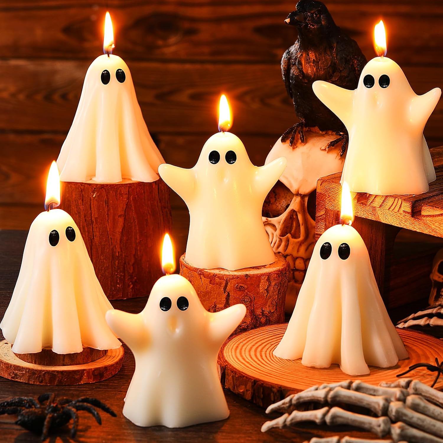 Conelist 6 Pcs Halloween Ghost Candles for Mantel Party Spooky Home Decor