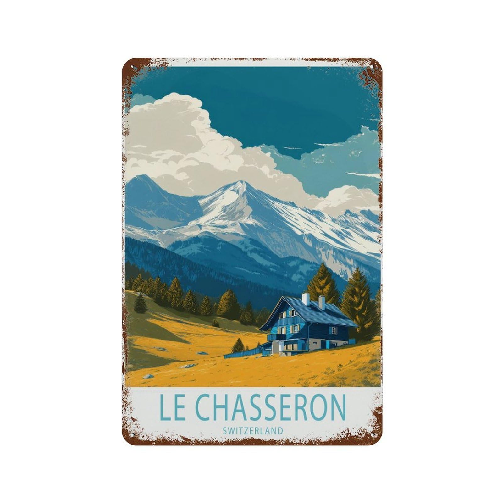 xiaoxiaoshen Le Chasseron Switzerland Travel Alpine Landscape Wall Decor Art Metal Tin Poster Modern Home Decor Art Home Bar Shop Decorations Vintage Sign 30x20cm