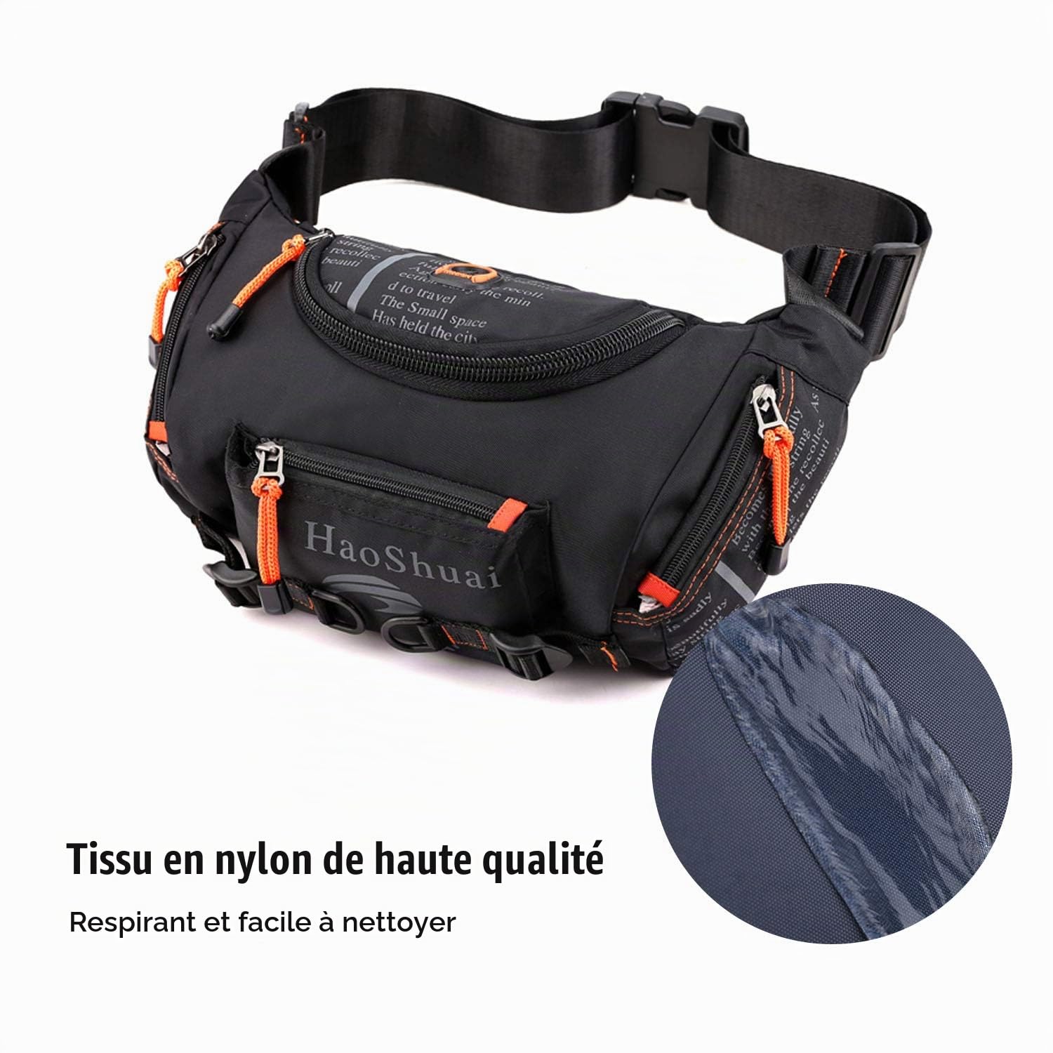 FANDARE Sac de Poitrine Extérieur Bandoulière Homme - Sacoche Durable Nylon Noir pour École, Voyage, Randonnée, Cyclisme, Jogging