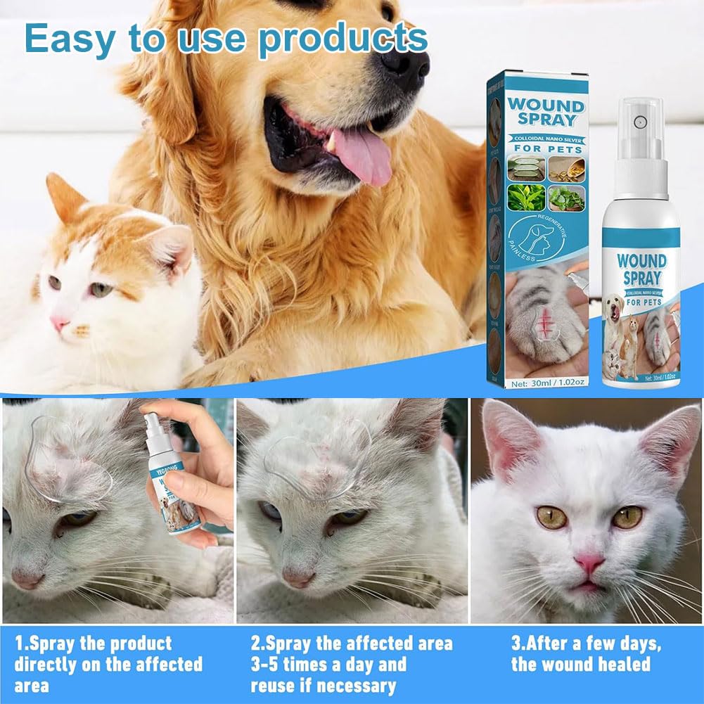 Wound Spray pour Chiens et Chats,Spray de Guérison des Plaies,Spray de Nettoyage pour Animaux de Compagnie,Pet Wound Spray,pour Animaux Ddomestiques,pour Le Nettoyage et Le Soin des Plaies,30ML