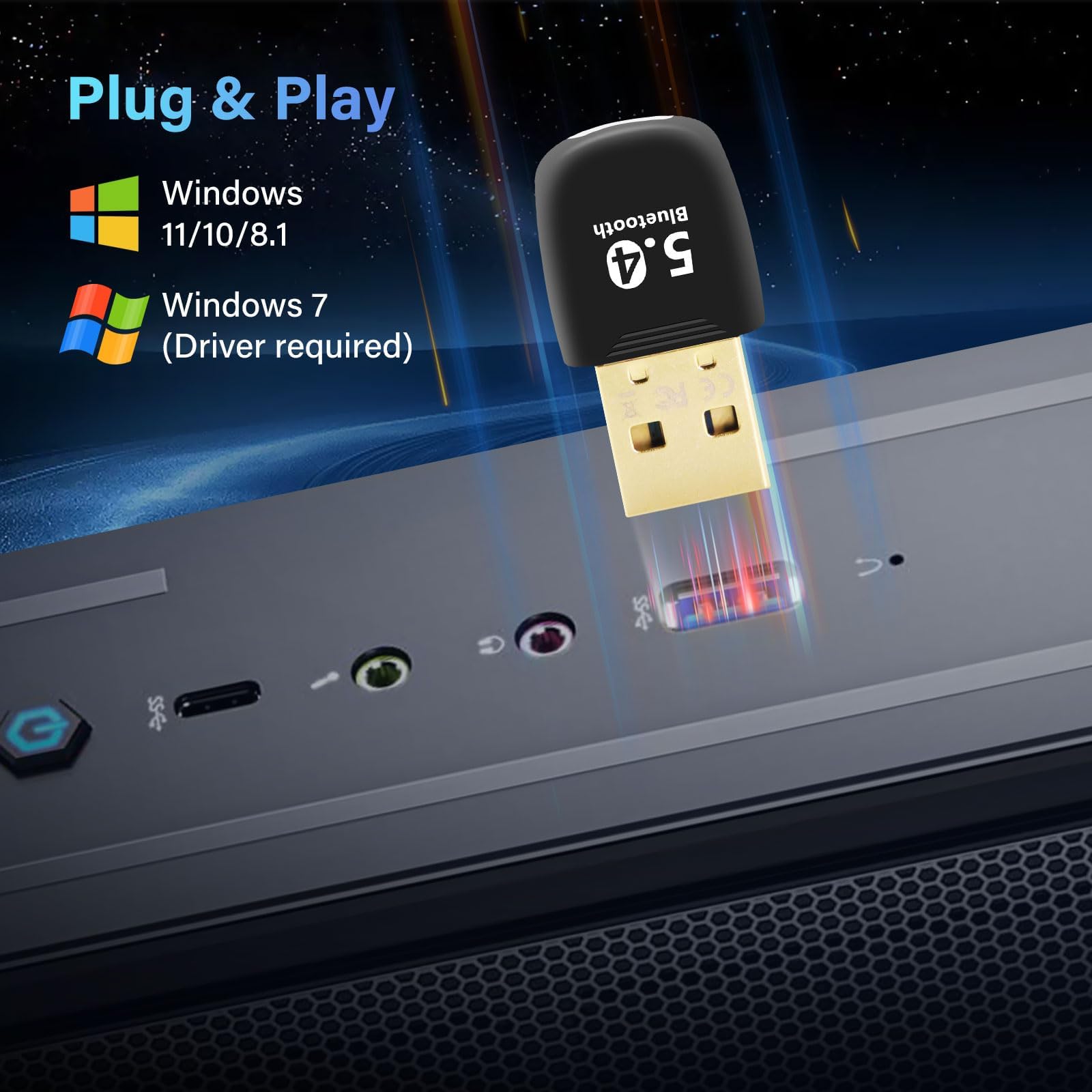Chiavetta Bluetooth per PC, Adattatore Bluetooth 5.4 USB Low Latency, Plug & Play, Ricevitore Bluetooth con Windows 11/10/8.1/7 per PC Fisso/Laptop
