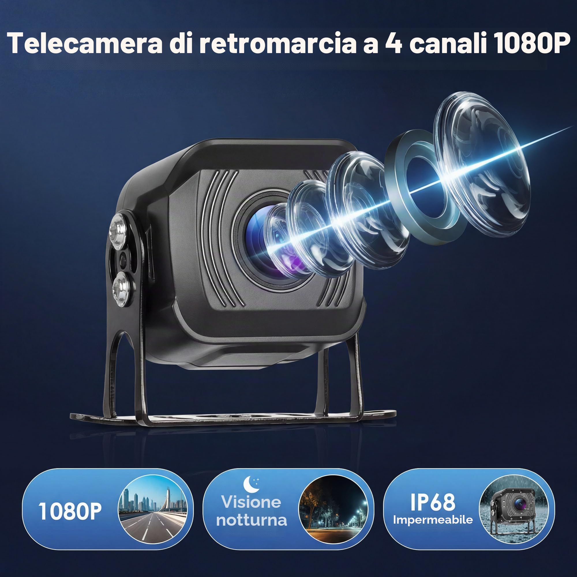 CAMECHO 10,1'' Schermo Tattile con 4 Telecamere Posteriore da 1080P con Monitor e Visione Notturna BSD, IP68 Retrocamera Auto con DVR, Monitor di Parcheggio, Schermo Diviso, Rilevamento angolo cieco