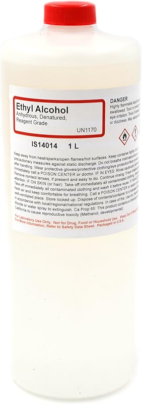 ALDON Innovating Science Reagent Grade Denatured Ethyl Alcohol, Anhydrous - 100% Alcohol, 1L - Denatured with Isopropyl Alcohol & Methanol The Curated Chemical Collection - Not for Use on Body or Skin