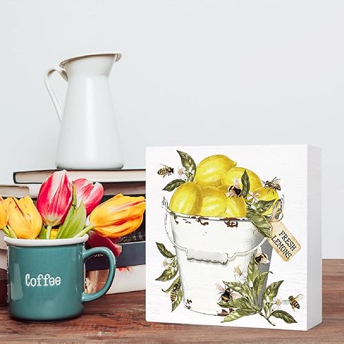 Miniatura 5 de Letrero de madera de limones frescos, letrero de bloque de madera para el hogar, granja, cocina, oficina, escritorio, cubículo, mesa, decoración,