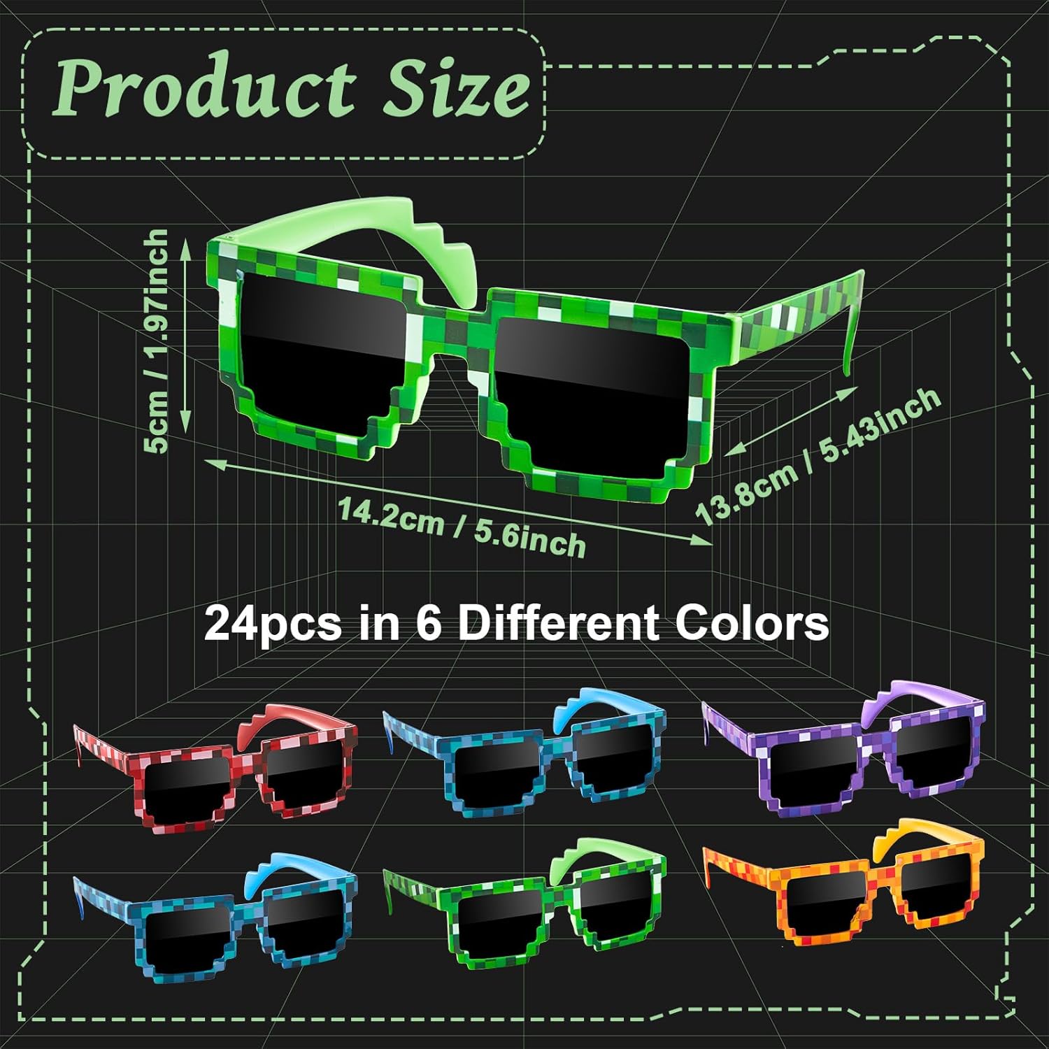 Lonfliness Pixel Themed Birthday Decoration Pixel Sunglasses Video Game Party Favors Gamer Colorful Glasses Birthday Supplies