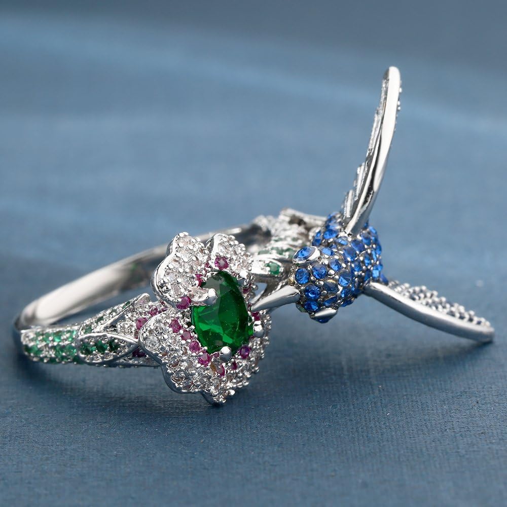 Hummingbird Ring for Women by Ginger Lyne | 3D Jeweled Colorful Cubic Zirconia Pave Flying Blue Bird Statement Ring for Her | Fashion Jewelry for Women