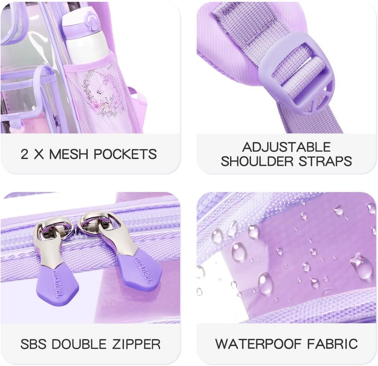 Zaino trasparente resistente, 41,9 x 30,5 x 12,7 cm, in TPU, grande capacità, per eventi sportivi, viaggi