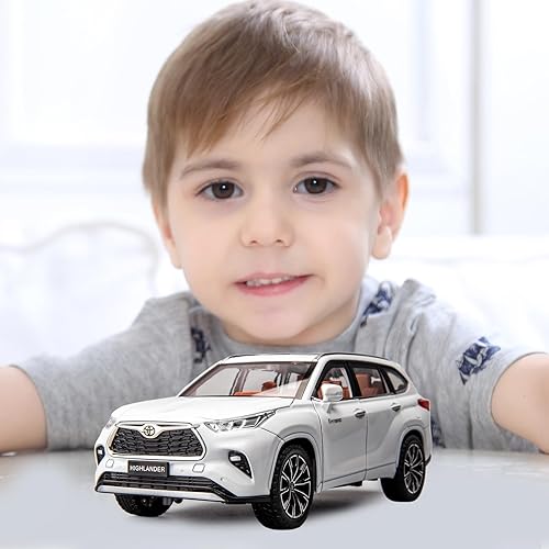 Miniatura 7 de BDTCTK 124 Highlander Model Car, coche de juguete de aleación de zinc con sonido y luz para niños niño niña regalo (blanco)