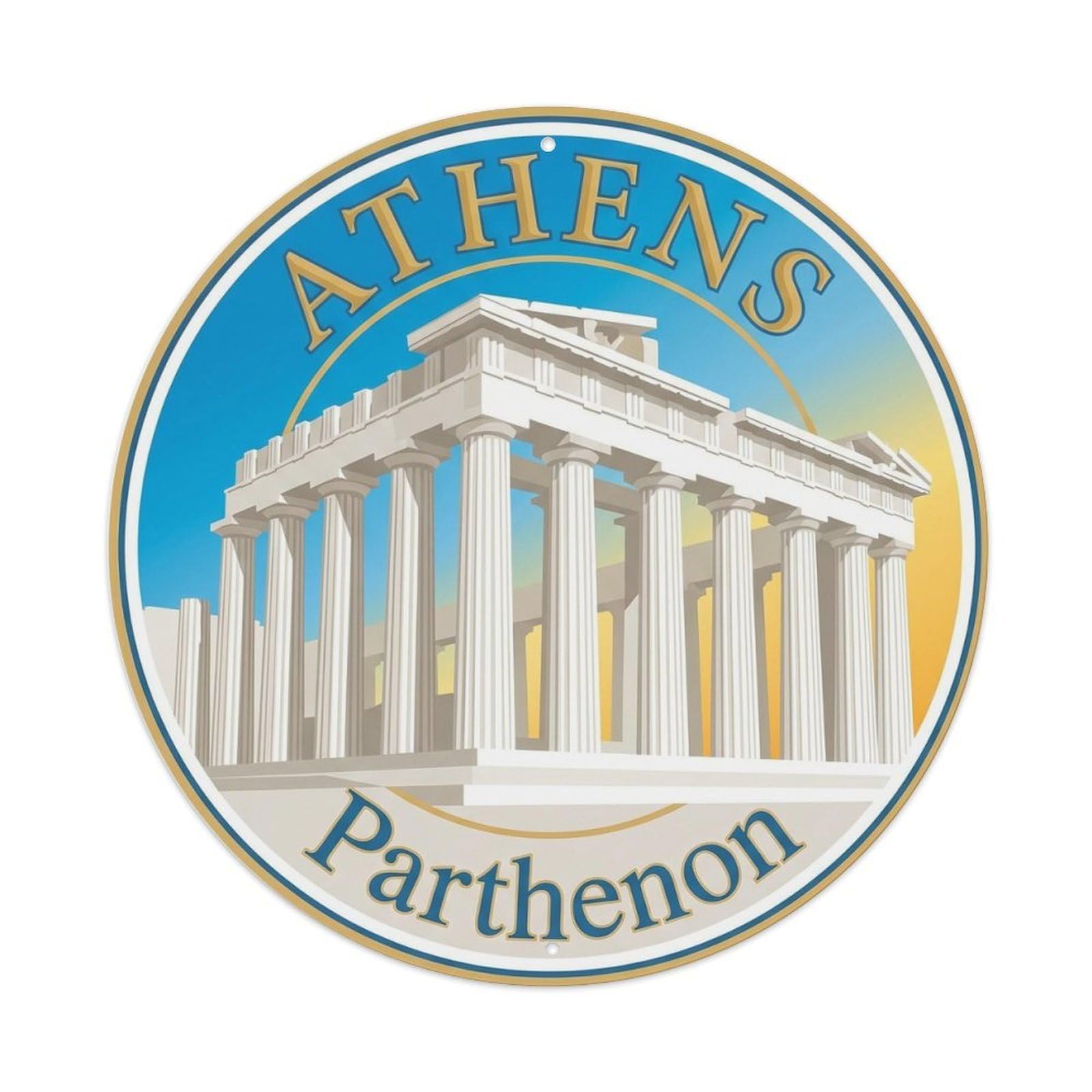 Vintage Travel Athens Parthenon Columns Metal Tin Sign Plaque Wall Decor for Cafe, Club Bar, Office, Home Garden Round Metal Poster 8x8Inch