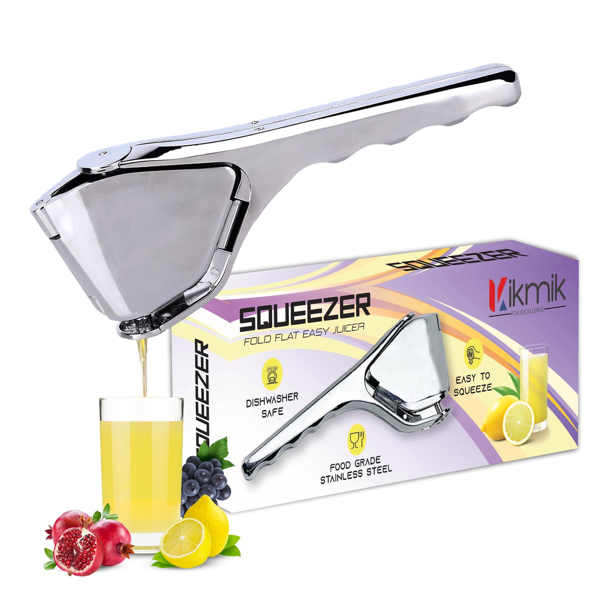 Stainless Steel Lemon Squeezer -CitrusEase Foldable Handheld citrus Squeeze Manual Juicer with Space-Saving Ergonomics Design Sideways Pivot for