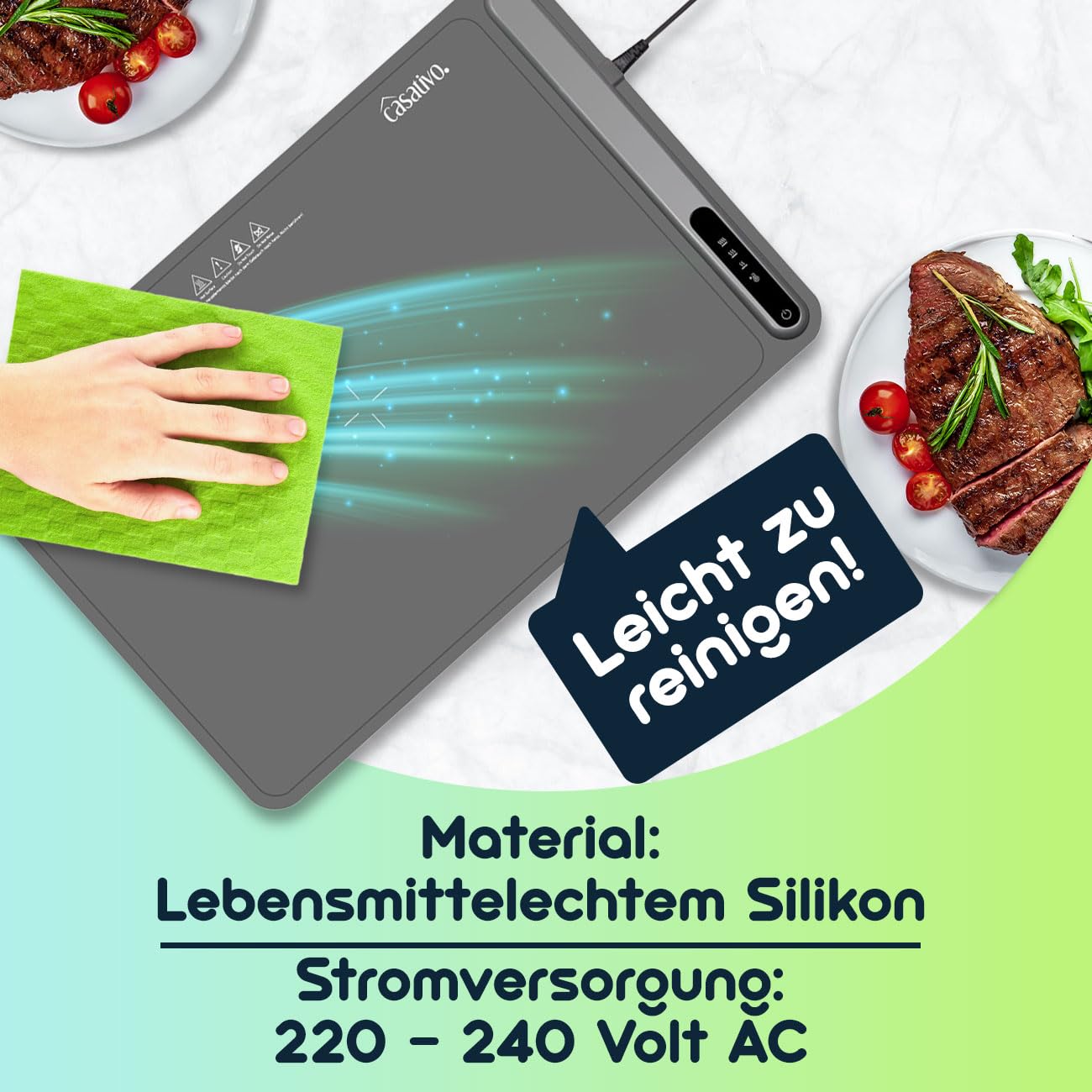 2er-Set Professionelle Silikon-Warmhalteplatte (250W): Elektrische Heizmatte (61x40cm) rollbar, 55-100°C einstellbar, Flexibles Warmhalten von Speisen