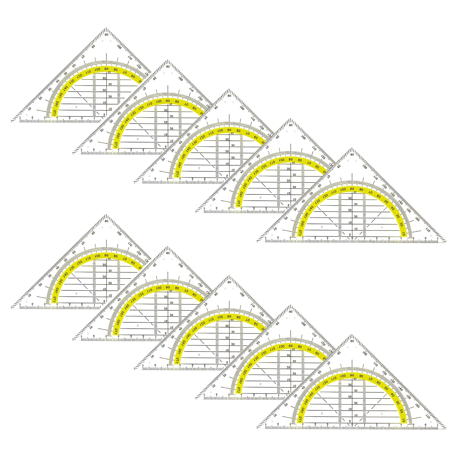 10Pcs Set Square Ruler Buil in 180 Degrees Math Protractors Multifunction Geometry Drawing Tool for Engineering Drafting Protractor with Measurement Scales